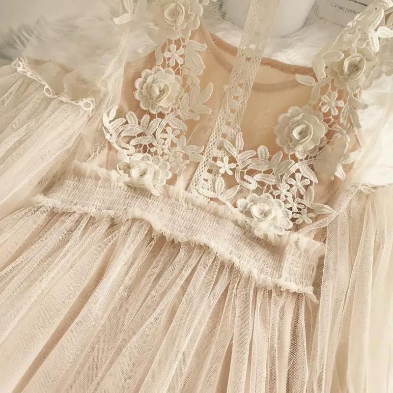 

Lace flower dress lantern plus size party dress women gauze lantern sleeve tulle long skirt female princess dresses 2 piece set