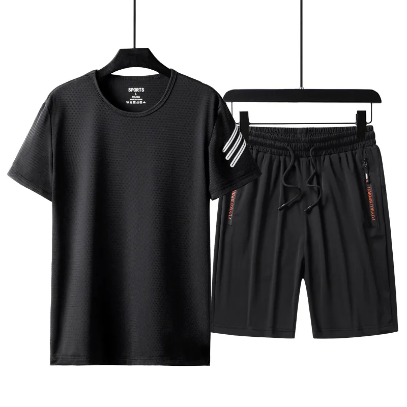 

Plus Size 7xl 8xl 9xl Men's Tracksuit Sets Sweatsuit Men Sportwear Mesh T-shirts Sets Casual Summer Quick Dry Ice Silk Shorts