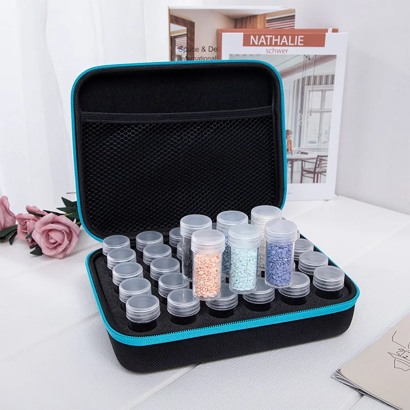 60 Bottles Diamond Painting Accessories Tool Container Storage Box Carry Case Holder Hand Bag Zipper Design Shockproof Durable