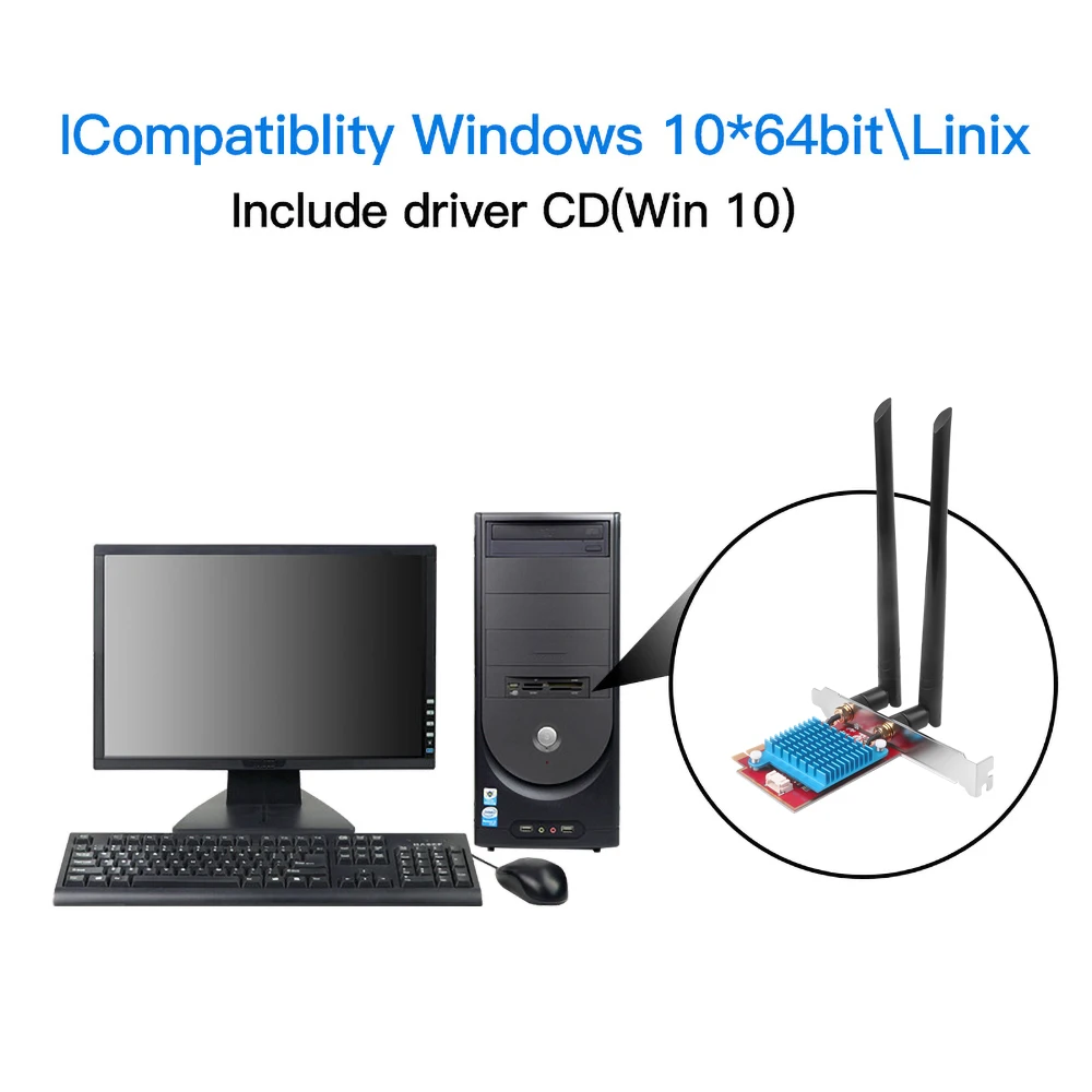 KuWFi Wifi 6 PCI-e сетевая карта Двухдиапазонная 3000 Мбит/с 802.11AX Bluetooth 5.0 Беспроводная Wifi6