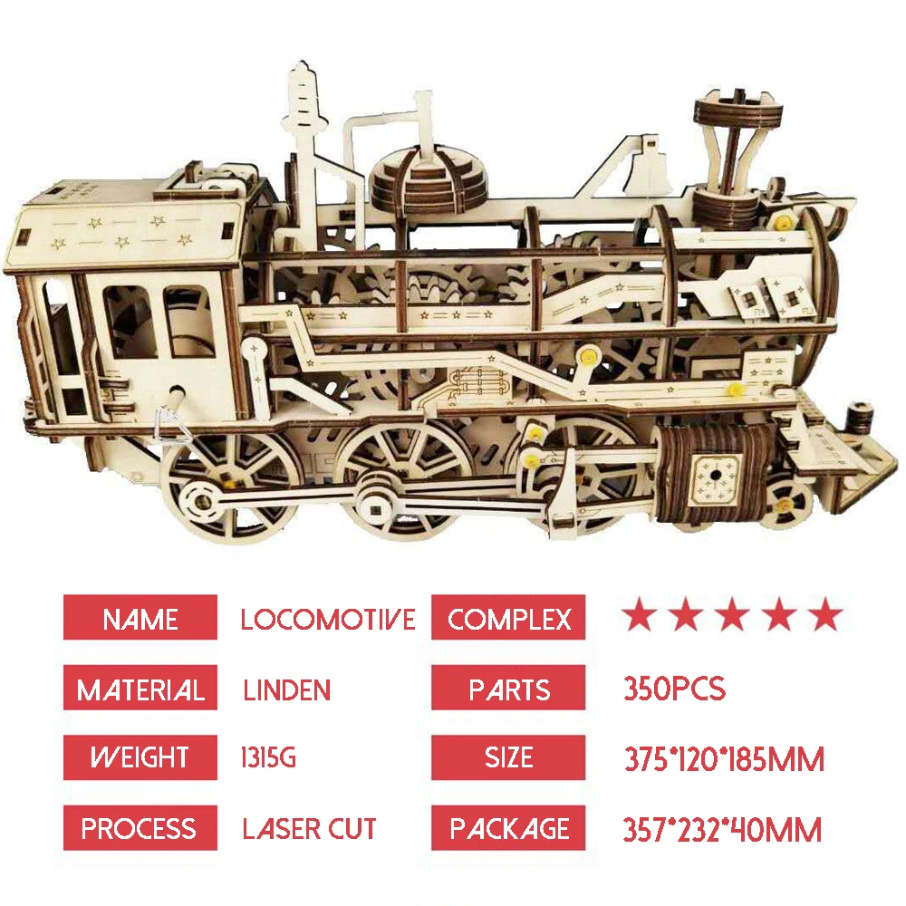 

Creative Diy Wooden Mechanical Transmission Model 3D Three-Dimensional Puzzle Toy Holiday Gift Steam Locomotive Wood Train Head
