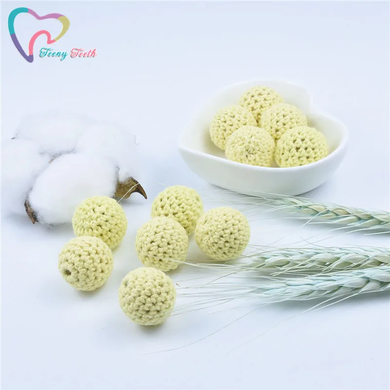10PCS Yellow Color 16-20MM Knitting Cotton Crochet Wooden Loose Beads Balls For DIY Decoration Baby Teether Jewelry Necklace Toy | Украшения