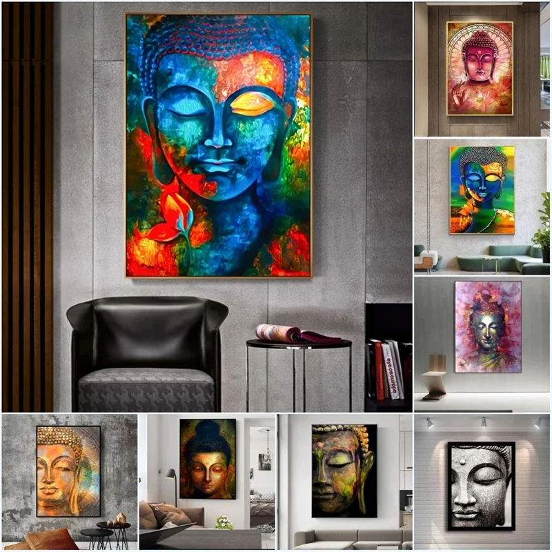 

Abstract Buddha Face Poster Wall Art Canvas Painting Prints and Pictures Buddhism Poster Home Living Room Decor No Frame