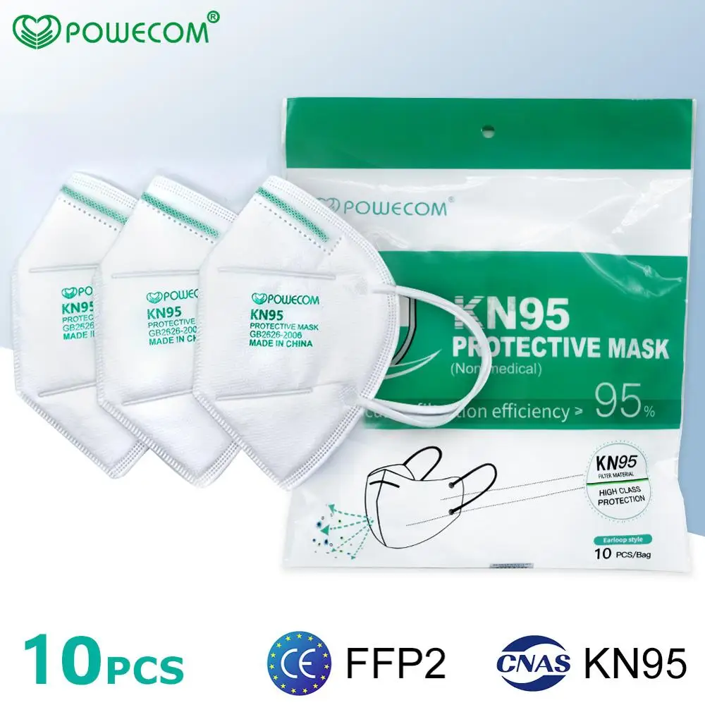 

POWECOM FFP2 KN95 Face Mask Anti Smog and Fog Face Mouth Mask Respirator PM2.5 Strong Protective Dustproof 95% Filtration Masks