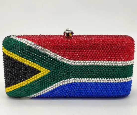 South Africa Бутик De FGG страны Национальный флаг Женская Хрустальная вечерняя сумка металлический чехол Minaudiere сумки и кошельки женские вечерние сумки - Цвет: South Africa