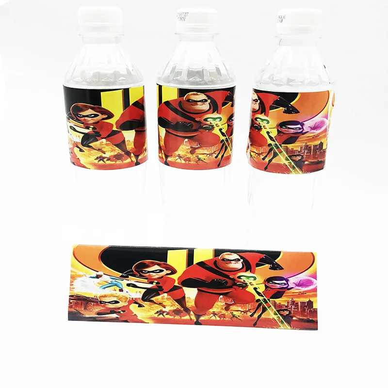 6pcs bottle labels Kokoer Суперсемейка Happy День рождения одноразовые украшения наборы; детский душ Бумага баннер Салфетка скатерть посуда - Цвет: 6pcs bottle labels
