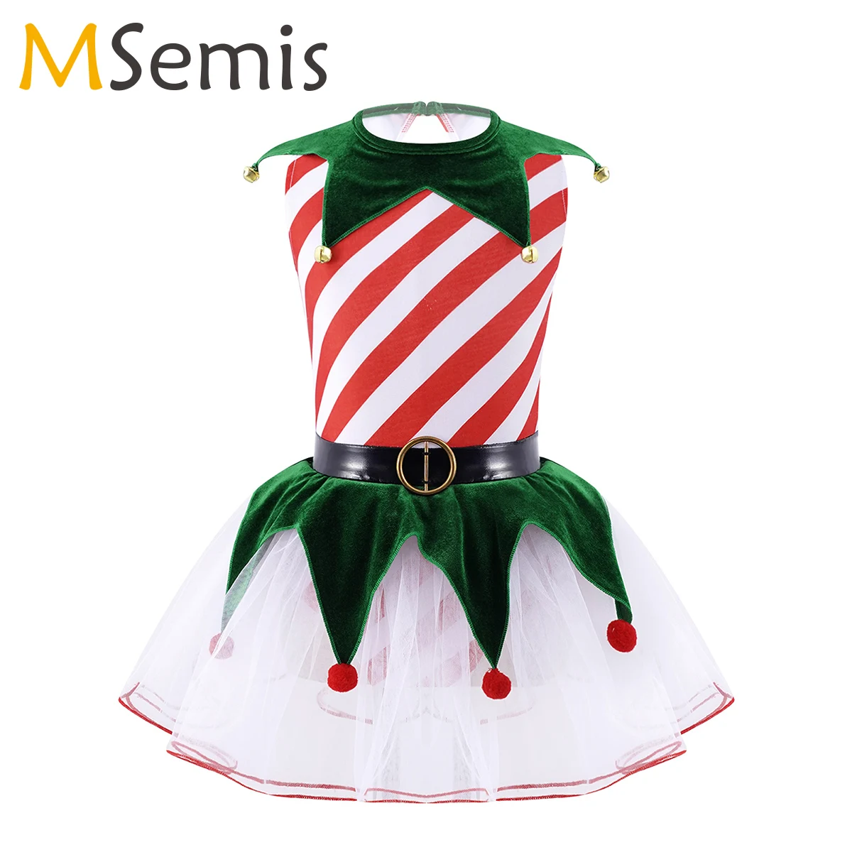 

Kids Ballet Leotards Tutu Dress Figure Skating Costume Sleeveless Striped Stage Performance Dancewear Xmas Cosplay Party Outfits