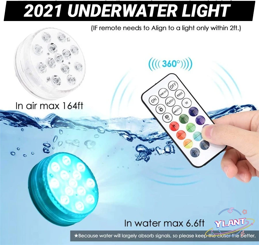 

SWT 13LEDs Underwater Night Lamp Outdoor Vase Bowl Pond Swimming Pool Decor Lamp NEW Upgraded IP68 Magnet RGB Submersible Light