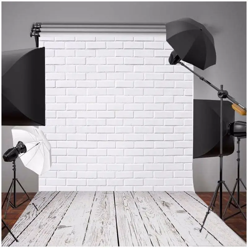 

5x7FT White Brick Wall Wood Floor Vinyl Backdrop Studio Photography Background