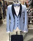 Новинка 2020, роскошный синий костюм для мужчин, официальное платье из трех предметов, мужской костюм, свадебные костюмы, смокинг для жениха (пиджак + брюки + жилет)