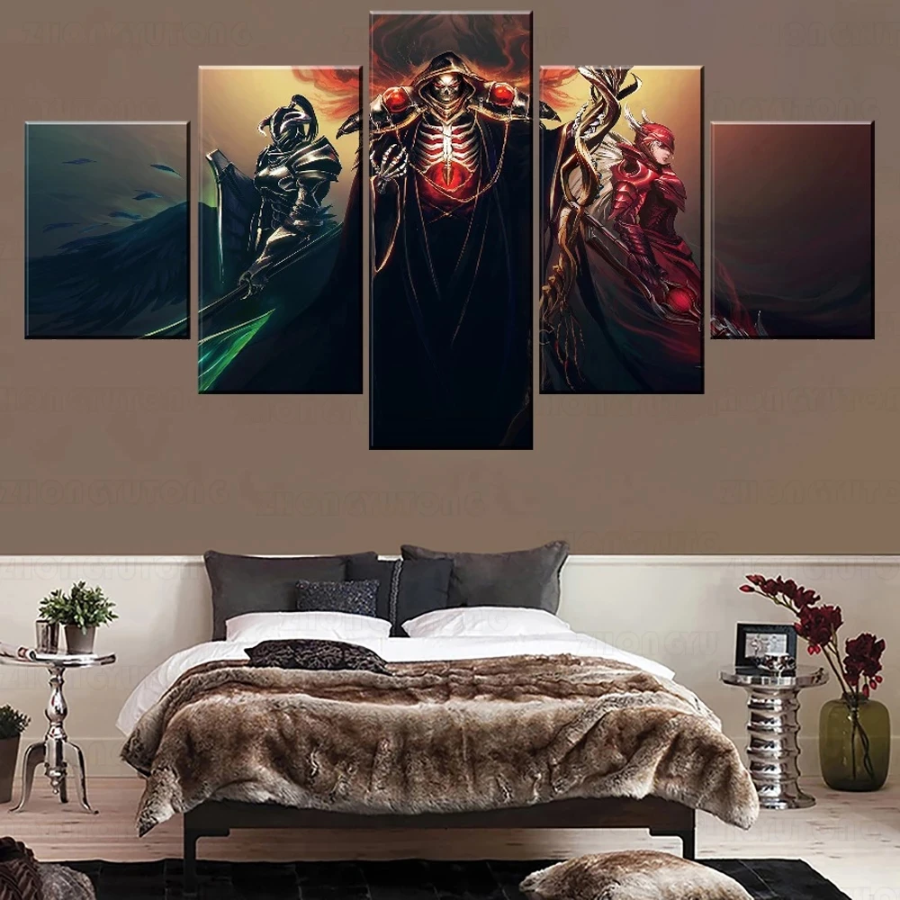

Wall Art Canvas HD Print Unique Ainz Ooal Gown And Demon Vampire Poster 5 Piece Anime Overlord Modular Home Decor Painting Frame