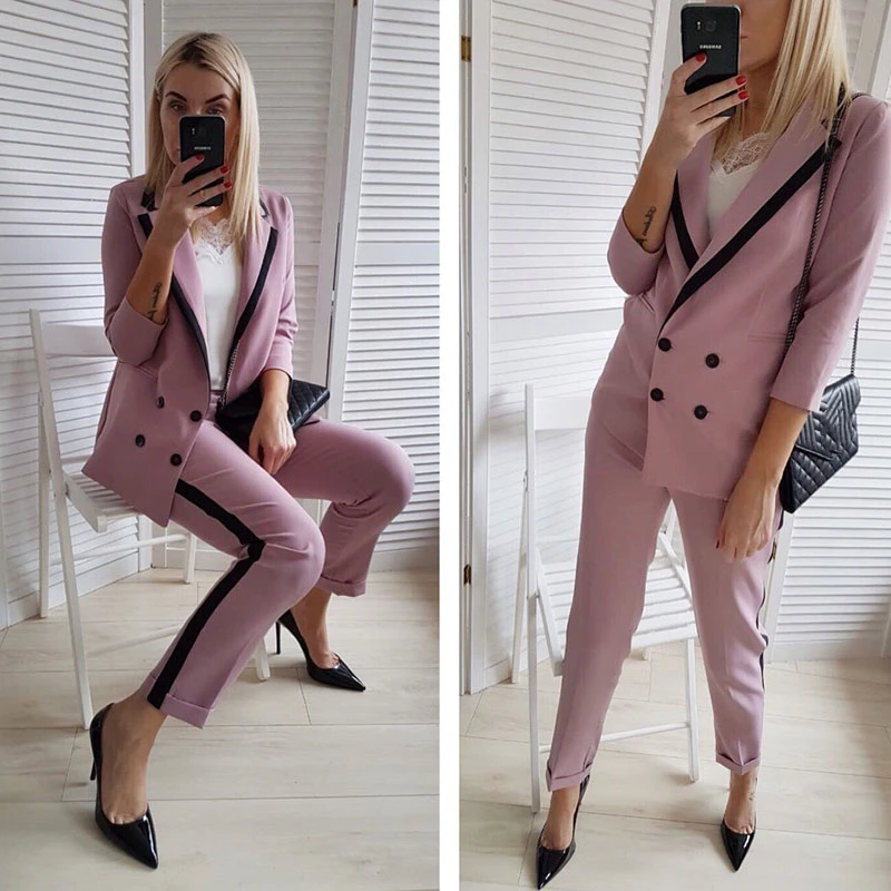 Элегантный двубортный женский брючный костюм Taotrees пиджак с английским