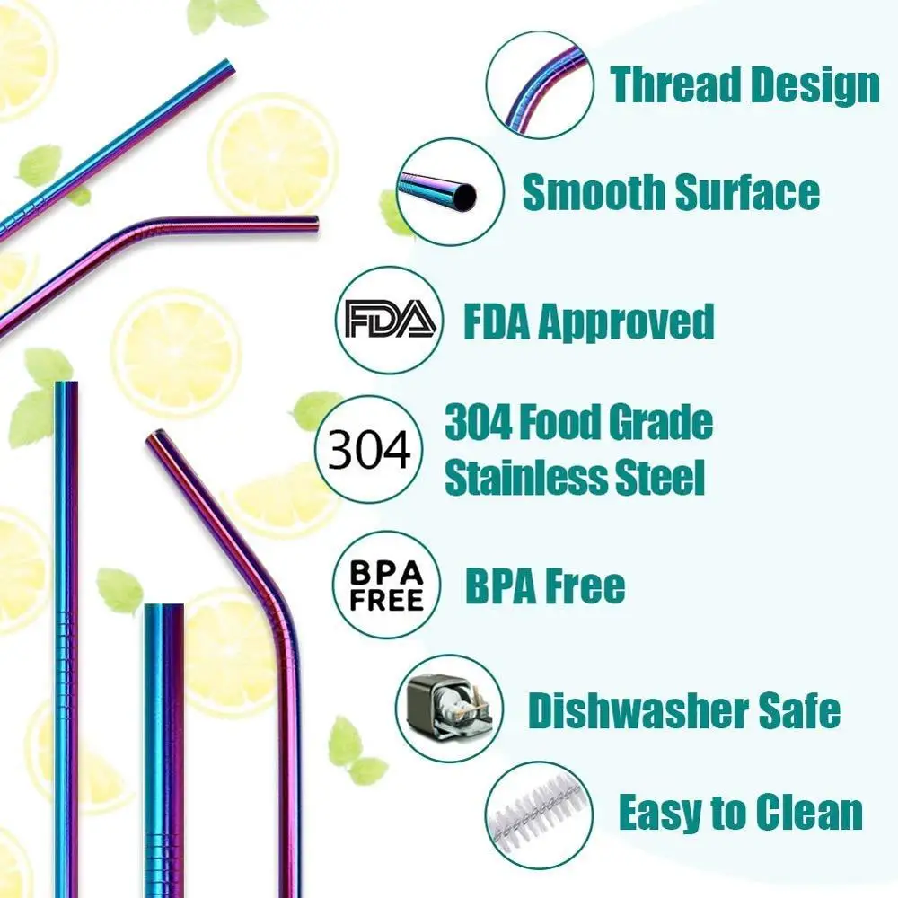 Соломинки металлические многоразовые из нержавеющей стали 100 шт.|Соломинки для