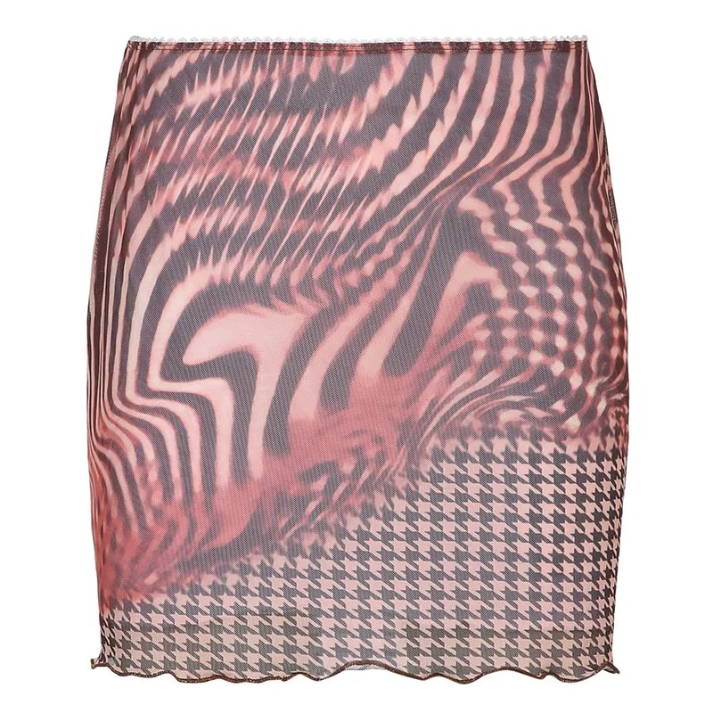 

Abstract Print Women Skirts Gauze Patchwork High Waisted Skinny Elastics Sexy Gothic Y2K Skirts Womens 2021