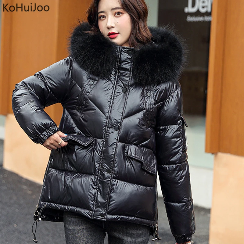 

Зимние женские парки KoHuiJoo 2021, свободная Толстая парка с хлопковой подкладкой и воротником из искусственного меха, теплая парка с капюшоном, пальто розового, синего, цвета хаки