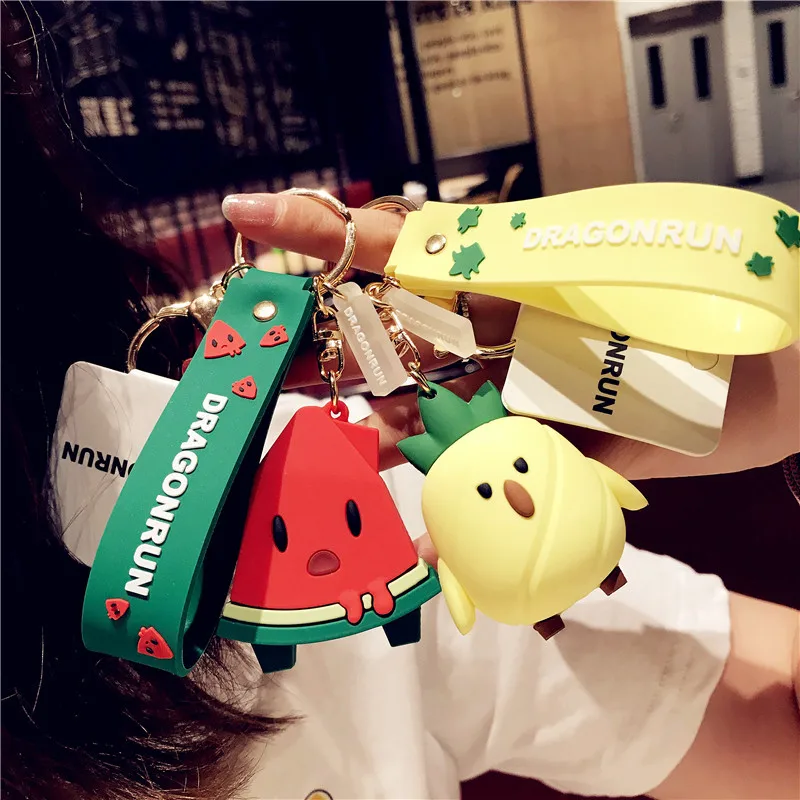 Милый мультяшный брелок для ключей с фруктами из ПВХ арбуз ананас дуриан женщин и