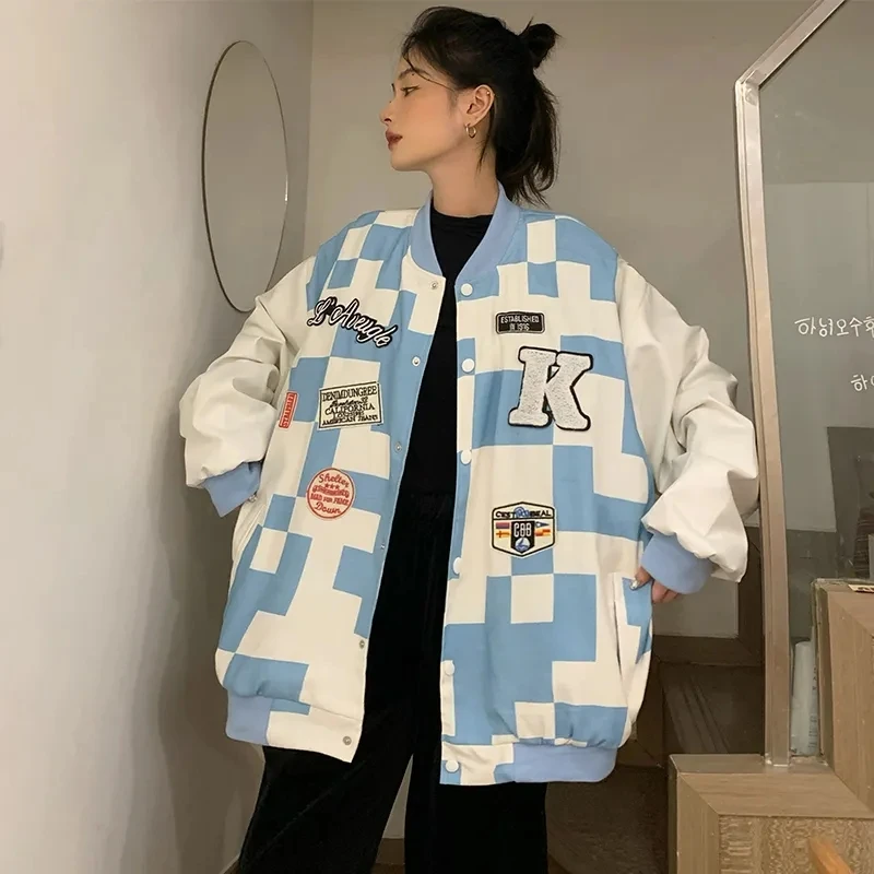 Женская свободная куртка черная винтажная в стиле Харадзюку с надписью