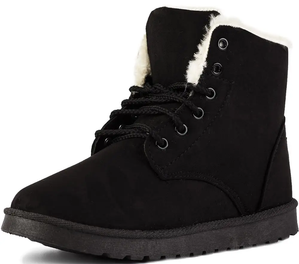 Black boots Зимние ботинки; женские теплые плюшевые ботильоны; женская резиновая обувь на танкетке со шнуровкой; botas mujer invierno - Цвет: Black boots