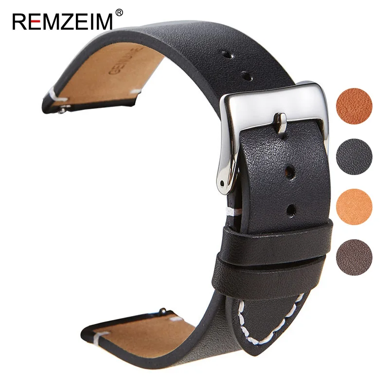 

REMZEIM 20mm 22mm Leather Watch band Strap for Samsung Galaxy Watch Active2 42 46mm Gear S3 WatchBand Quick Release 16 18 24mm