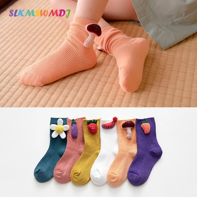 SLKMSWMDJ/милые носки с двойной иглой на осень и зиму Детские хлопковые однотонные