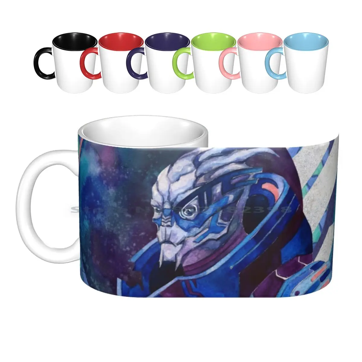 

Garrus Vakarian Ceramic Mugs Coffee Cups Milk Tea Mug Watercolor Ink Mass Effect Garrus Garrus Vakarian Turian Fanart Portrait