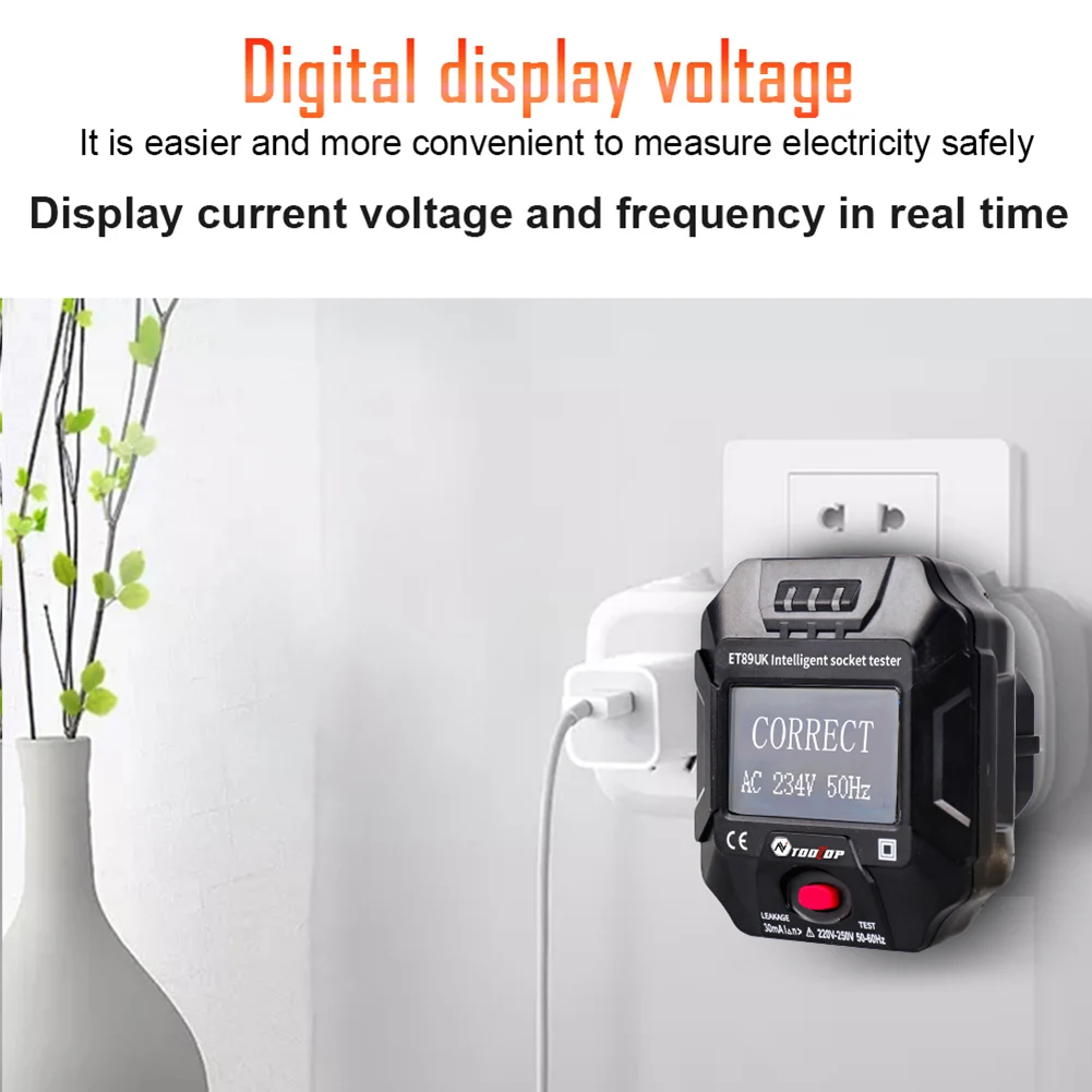 

ET89UK Intelligent Socket Outlet Tester with LCD Screen Display Voltage Frequency Detector for Home Appliance Testing