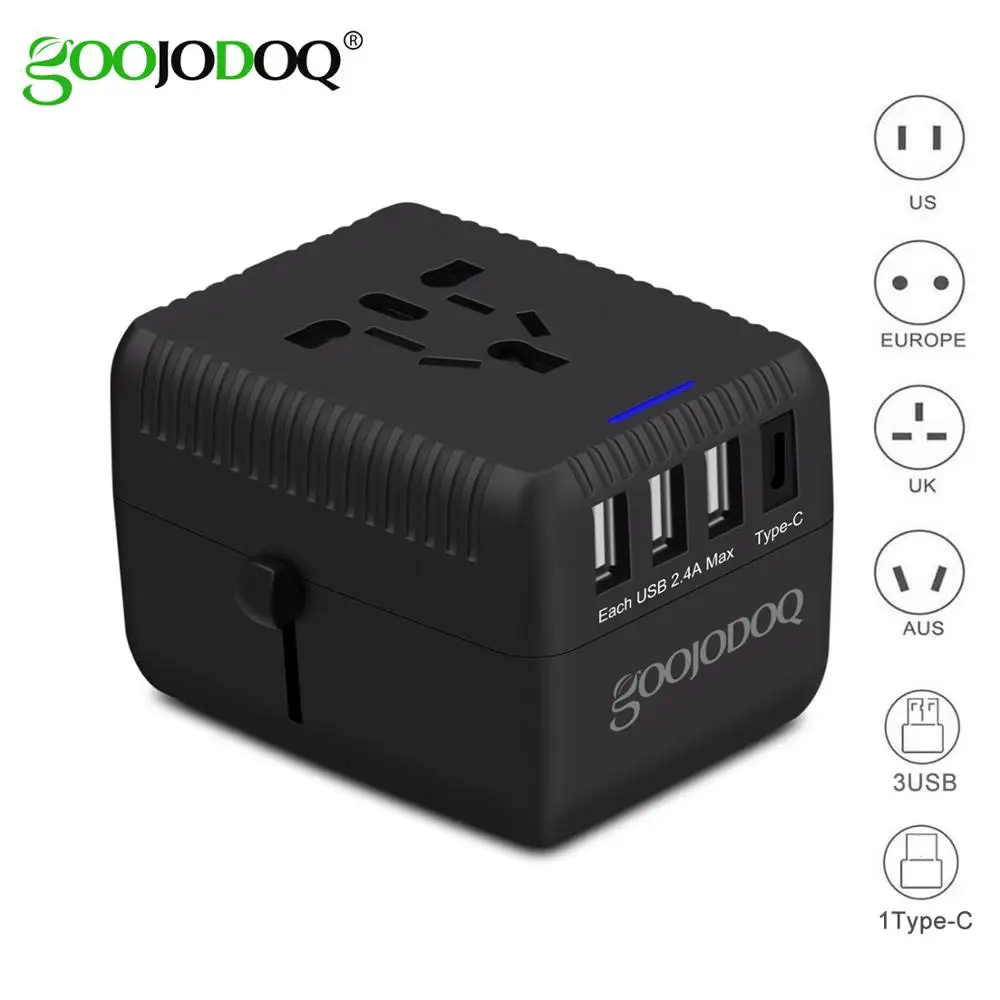 Универсальный дорожный адаптер GOOJODOQ с 3 USB + 1 настенным зарядным устройством типа