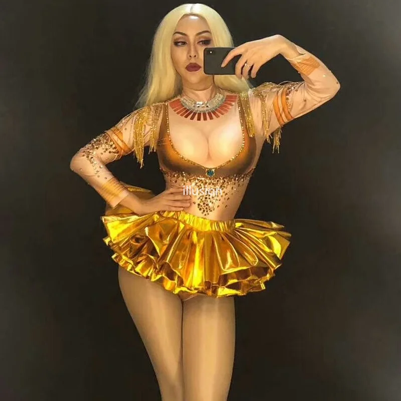 Золотые стразы сексуальное платье для женщин дня рождения шоу Блестящие