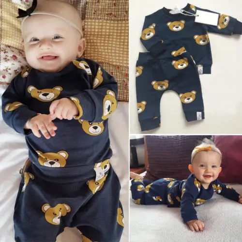 Newborn Infant Kids Boy Girl 0-24M Baby Clothes Bear Outfit T-shirt Top+Long Pants Set | Детская одежда и обувь