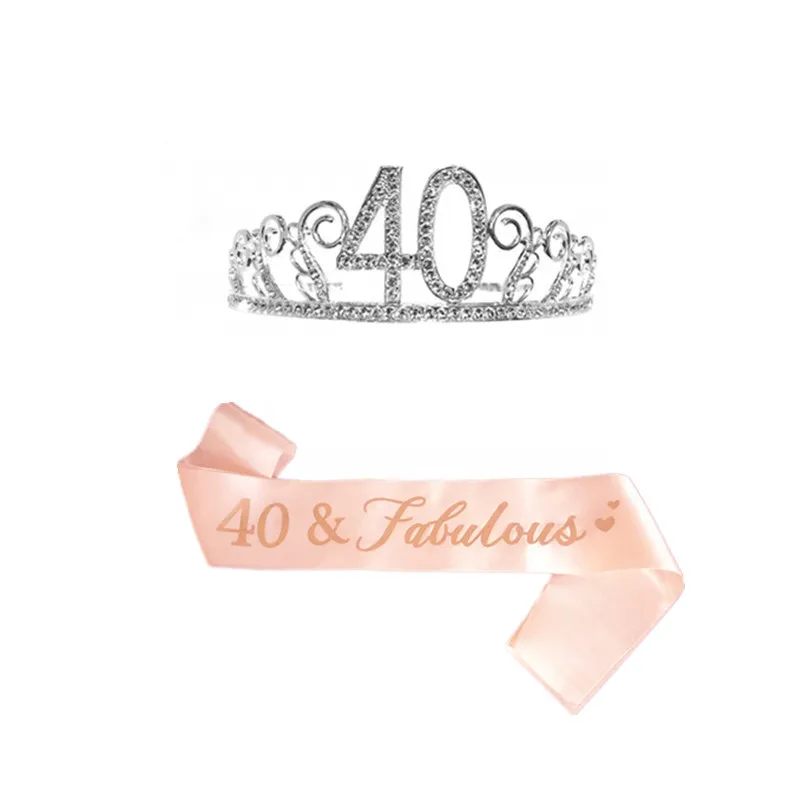 Pink 21/30/40th Birthday Gold Tiara and Fabulous Glitter Satin Sash Happy 30th Party Supplies for 30 | Дом и сад