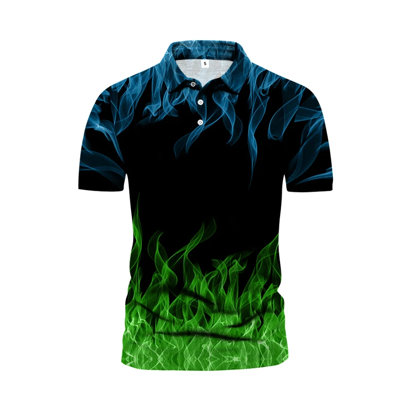 Рубашка-поло мужская с 3D-принтом пламени и коротким рукавом | Мужская одежда
