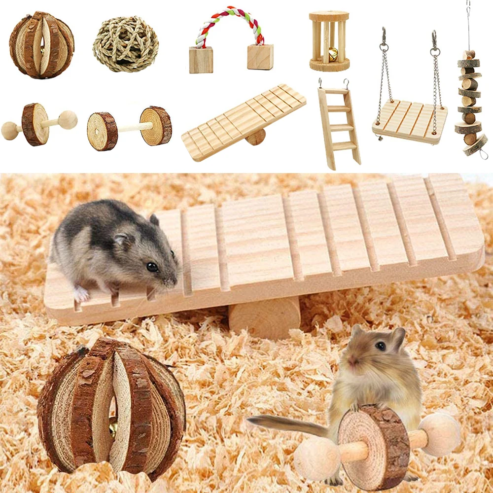 

12pcs/Pack Wood Hamster Chew Toys Cages And Stairs Dental Care Chew Toys pet Sports Accessories For Small Animals Toys For Cats