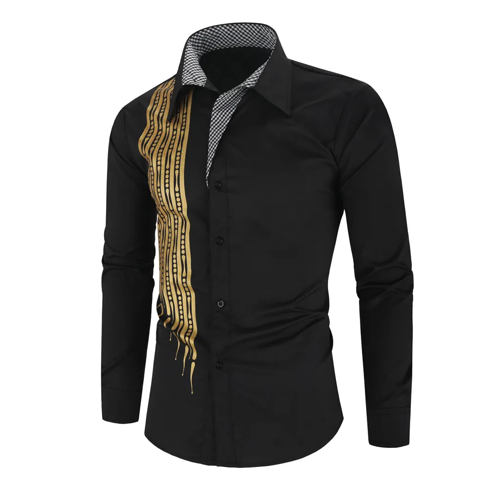 Роскошный золотистый и черный рубашка Для мужчин Slim Fit с длинными рукавами Camisa Masculina золотистый и черный Сорочка мужская, для общественных мест Для мужчин клуб нарядная рубашка - Цвет: Black