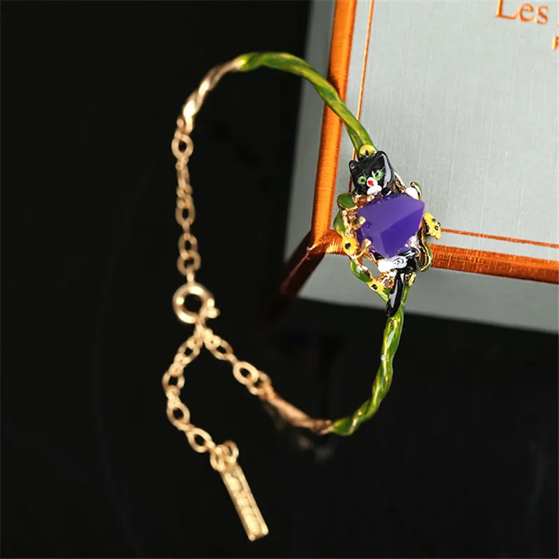 

Cute girl ins Fengsen series black kitten gemstone bracelet college style Korean version of small fresh bracelet jewelry