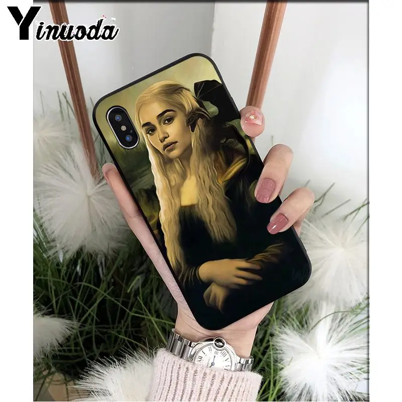 Yinuoda Забавный чехол для телефона Mona Lisa Pet Cat TPU мягкий черный чехол для iphone 8 7 6 6S Plus 5 5S SE XR X XS MAX Coque Shell