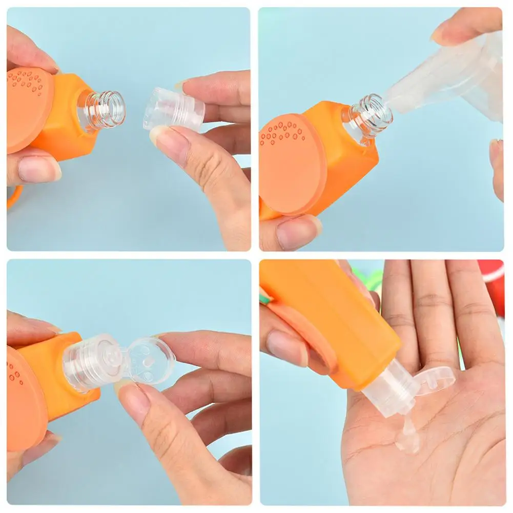 

6pcs Fruit Patterns Silicone Tube Squeeze Bottle Shampoo Shower Gel Lotion Sub-bottling Liquid Sub Bottling Empty Container