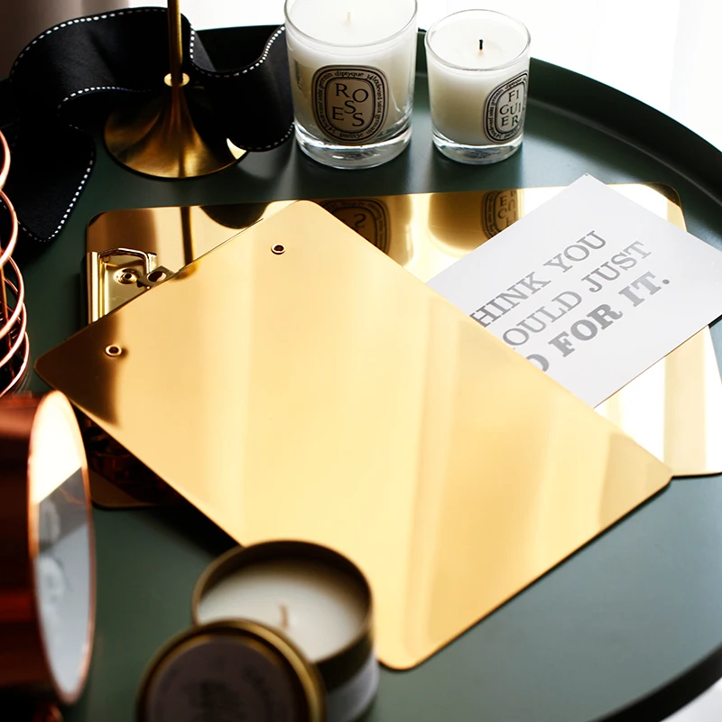 Креативная Золотая папка из нержавеющей стали для меню документов A4/B5/A5 зажим