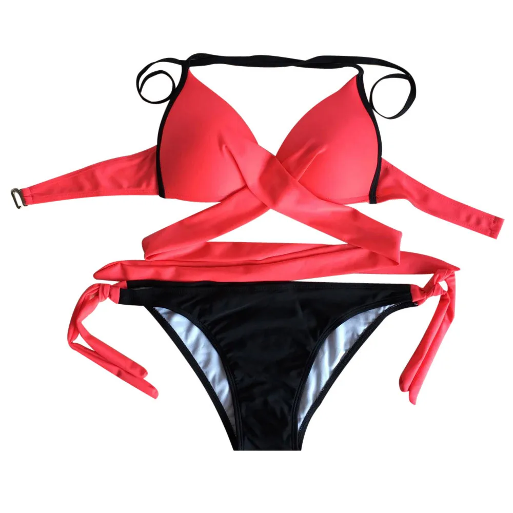 

Fashion Women Beachwear Push-up Padded Bra Swimsuit Two Pieces Lace Up Bathing Sexy Bikini Set High Waist Swimwear