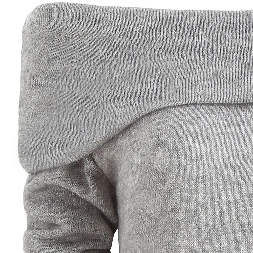ROSEGAL Long Sleeve Off The Shoulder Sweater Casual Solid Color Pullover Knit Women Warm 2019 Light Gray Standard Size | Женская одежда
