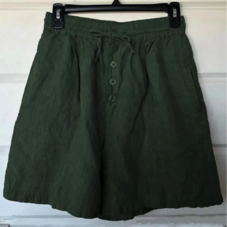 

2021 new button casual cotton and linen ladies shorts GRAY22