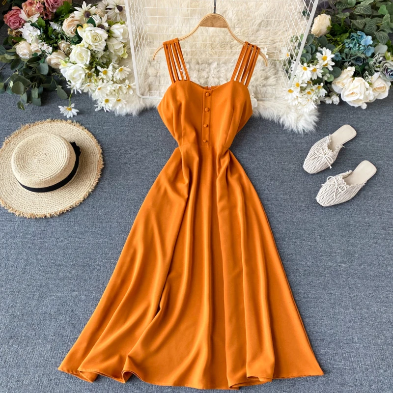 

2021 Summer Dress Women Solid Beach Style S-line Zipper Elegant Beach Style Vestidos Backless Sexy Long Dresses
