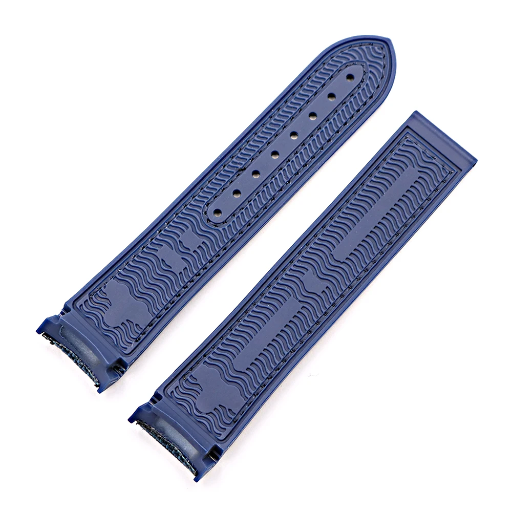 Rolamy 20 22mm Blue Red Rubber Silicone With Nylon Replacement Watch Band Strap For Omega Planet Ocean 45 42mm With Clasp