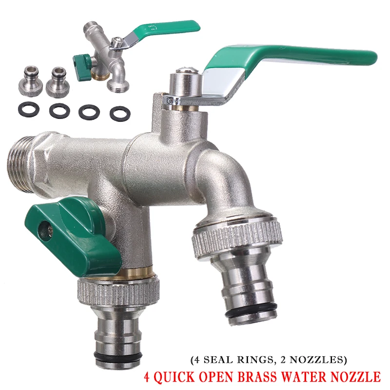 

Double Duo Outlet Garden Outdoor Tap Valve Faucet 1/2" / 3/4" Frost-proof Brass For Household Garden or in Industry