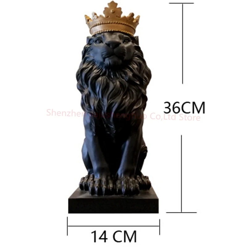 Новая креативная современная статуя черного льва с золотой короной статуэтка