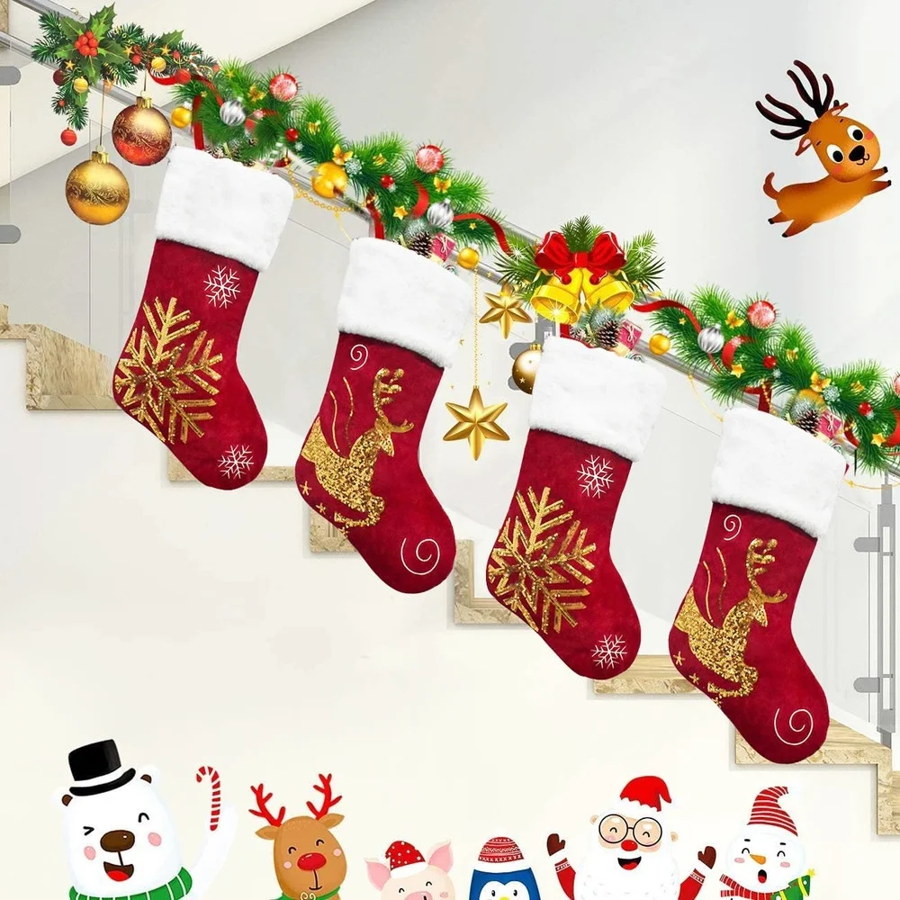 

Christmas Deer Snowflake Stockings Gift Candy Bag Red Christmas Stocking Xmas Tree Hanging Ornament New Year Pocket Home Decor