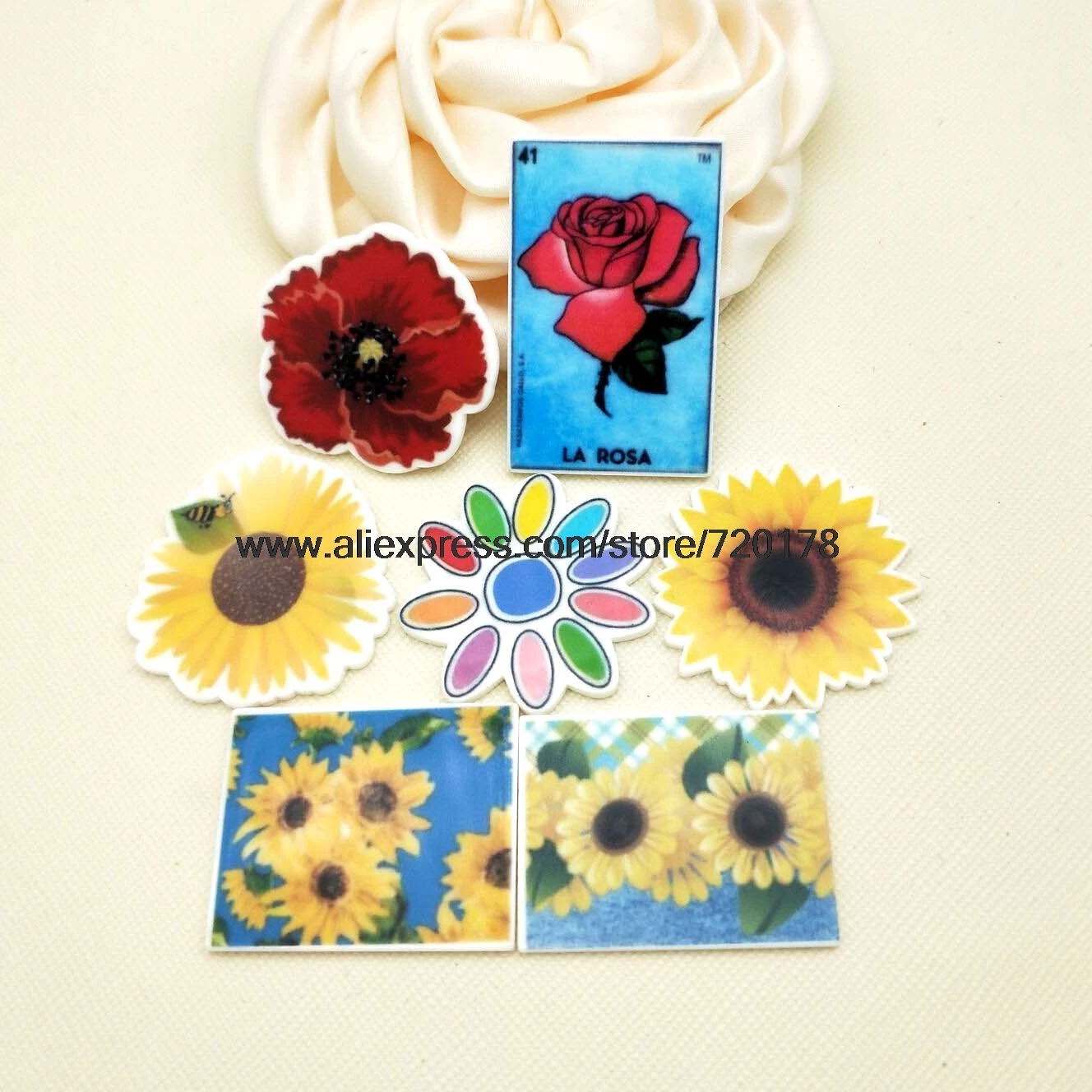 

30pcs/50pcs Mixed Cartoon Plant Sunflower Flatback Resin Planar resin Cabochon for DIY Craft 1.2inch STK73