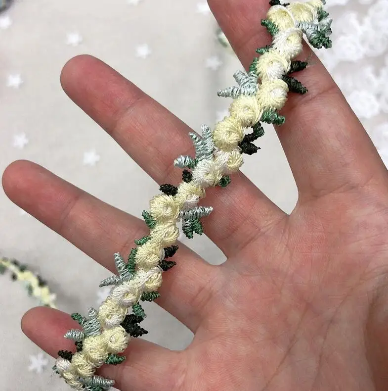 Лента кружевная с вышивкой в виде листьев из полиэстера 2 ярда розовая красная