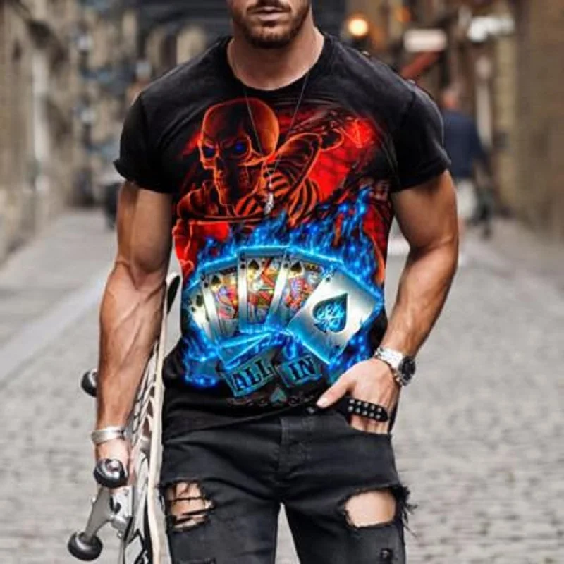 

Skull|Fashionable Retro 3D Printing Men's T-shirt Street Style European and American Trendy Cool Breathable Round Neck T-shirt