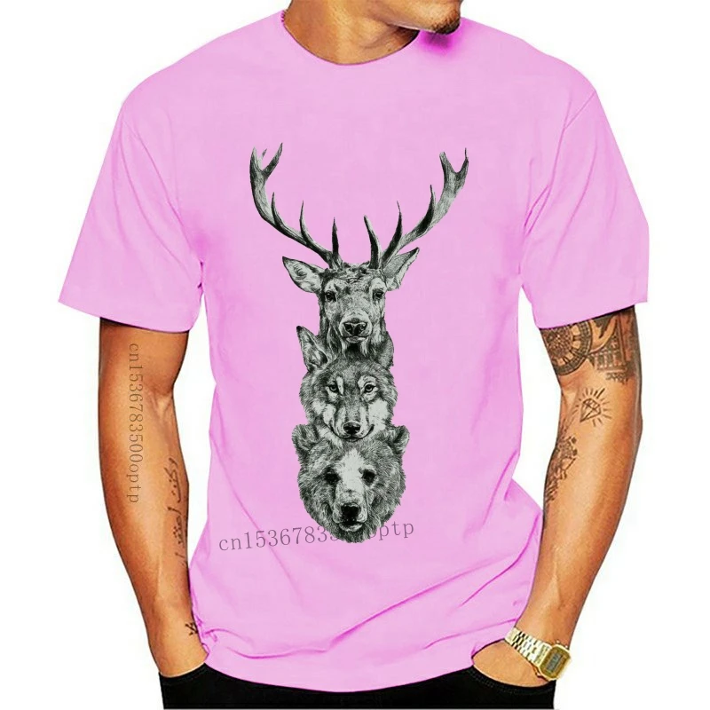 

New Deer Wolf Bear Animal 2021 Design T-Shirt Men Unisex Women Fitted 100% Cotton Casual Tee Shirt