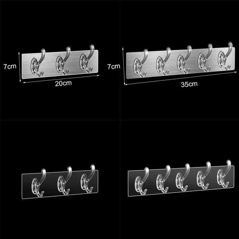 

Reusable 3/5 Hook Strong Adhesive Hooks Sticky Traceless Transparent Kitchen Wall Hook Shower Hooks Bathroom Hooks Holders